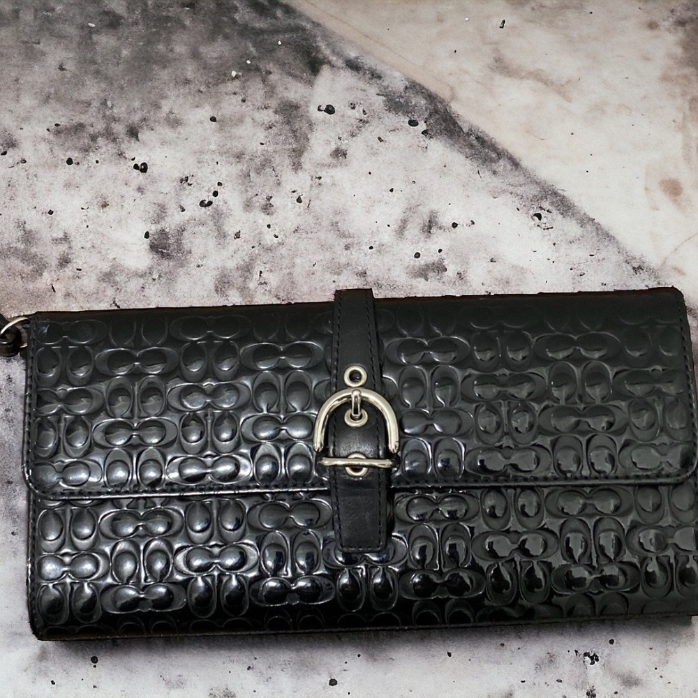 Coach Wallet, Black,‎ Leather, Wristlet